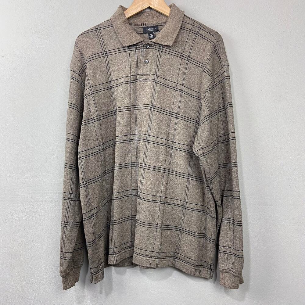 Van Heusen Long Sleeve Polo Shirt Sz XL Plaid Grandpa Y2K Normcore Heritage Prep